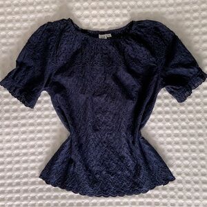 GAP Navy Short Puff Sleeve Eyelet Peasant Top XS